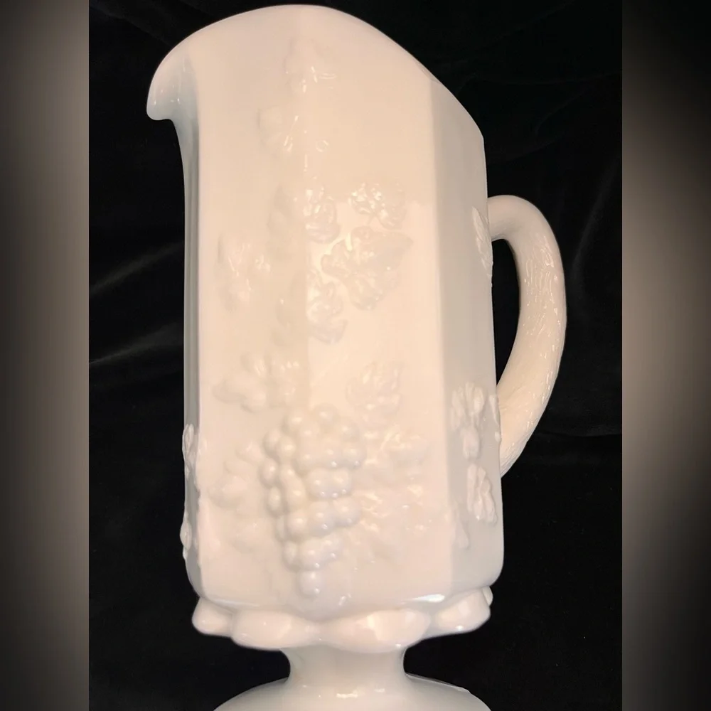 Westmoreland Milk Glass Paneled Grape Footed Pitcher Vintage MCM Water Vase